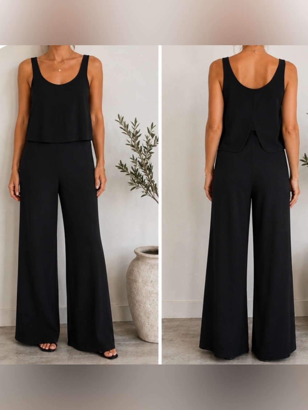 Attitudes by Renee Black Wide Leg Jumpsuit Overlay Top Sleeveless Size Small